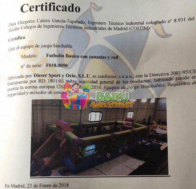 Certificado hinchable saltabolas